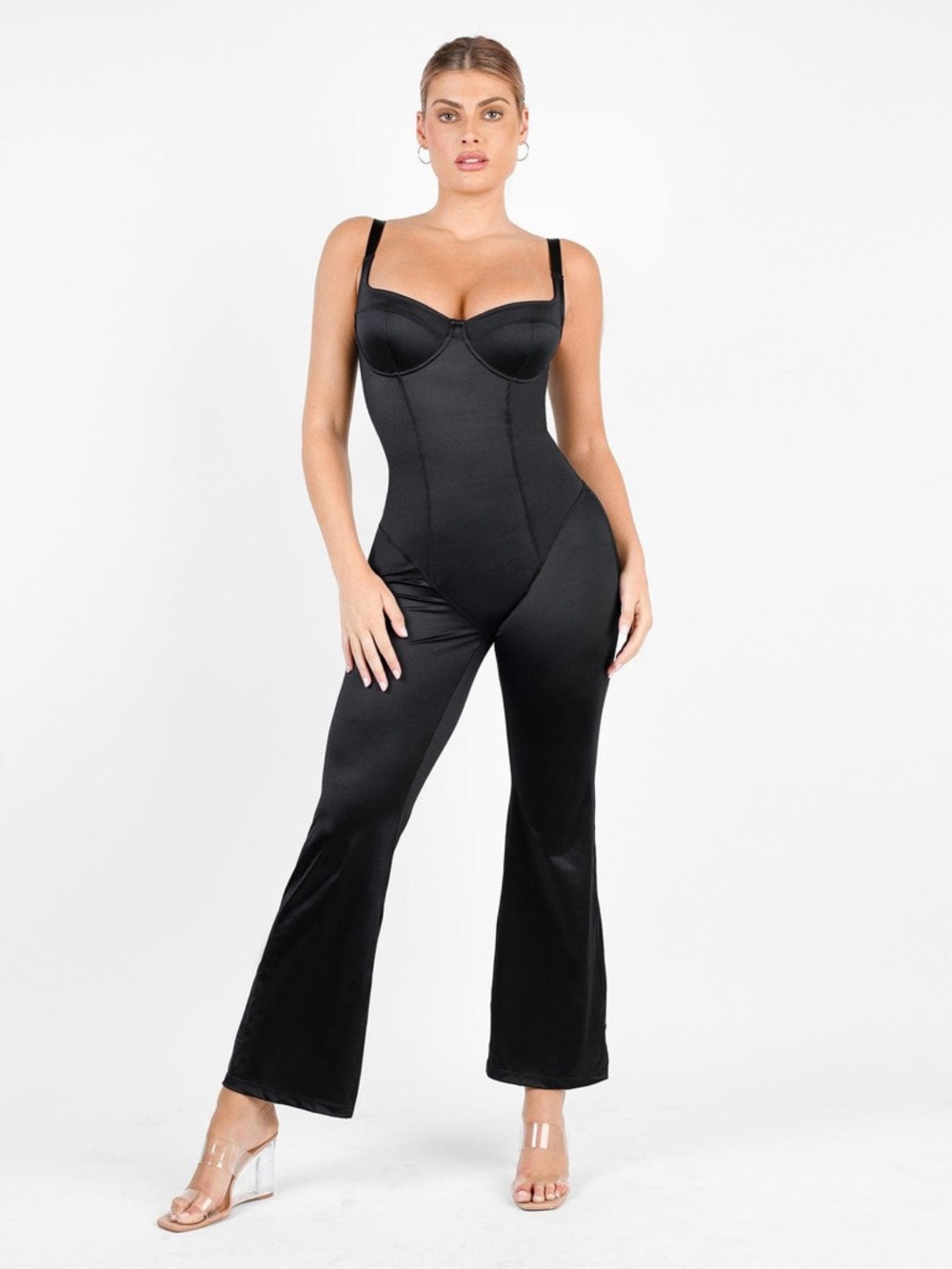 Popilush Metallic Shiny Wide Strap Shapewear Jumpsuit